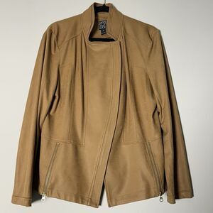 Clara Sun Woo Jacket Sz 1X Faux Liquid Leather Zip Up Brown Moto Biker 90’s